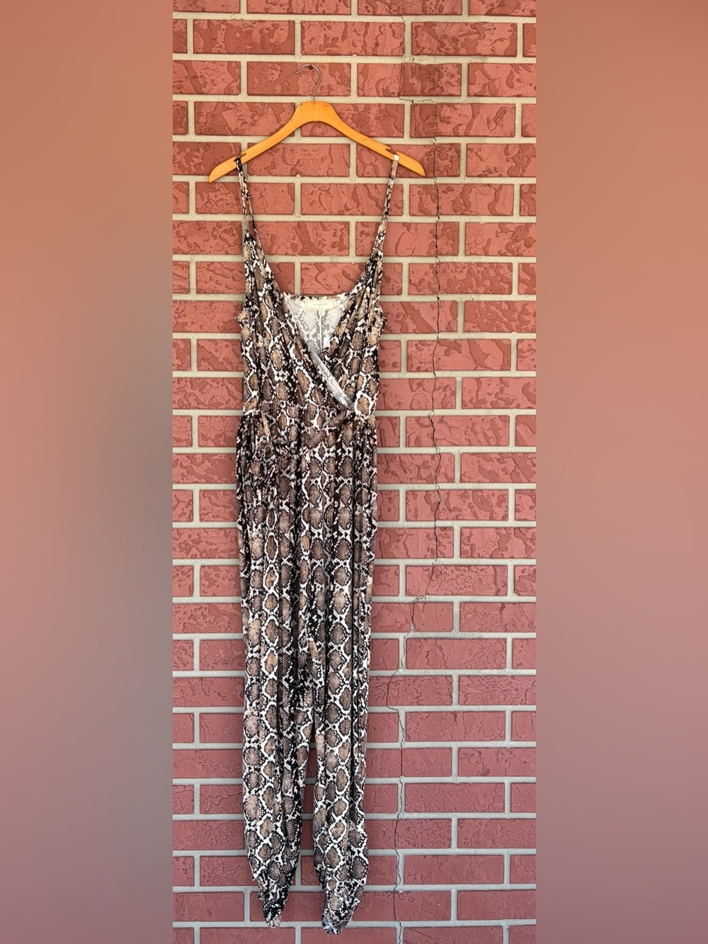 Snake Print Wrap Jumpsuit - Brown